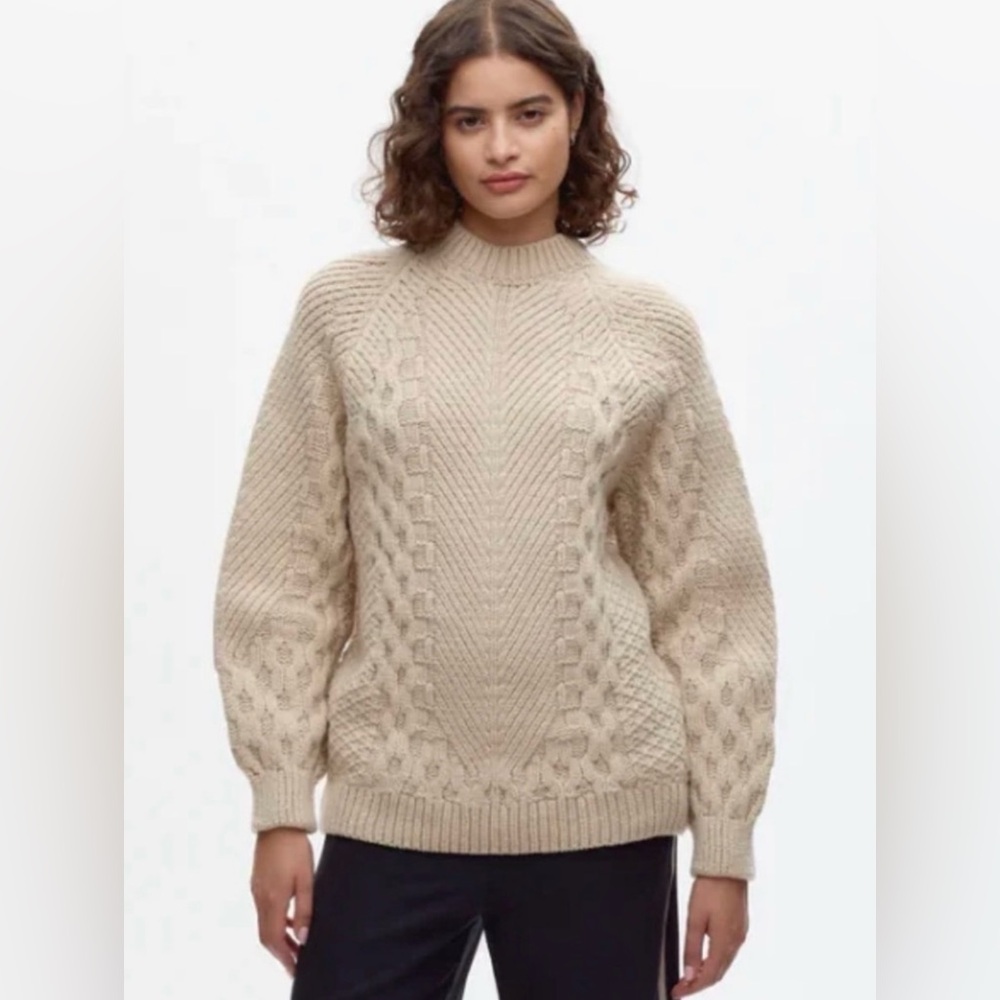 KOTN Merino Wool Cable Knit Sweater - Cream Large